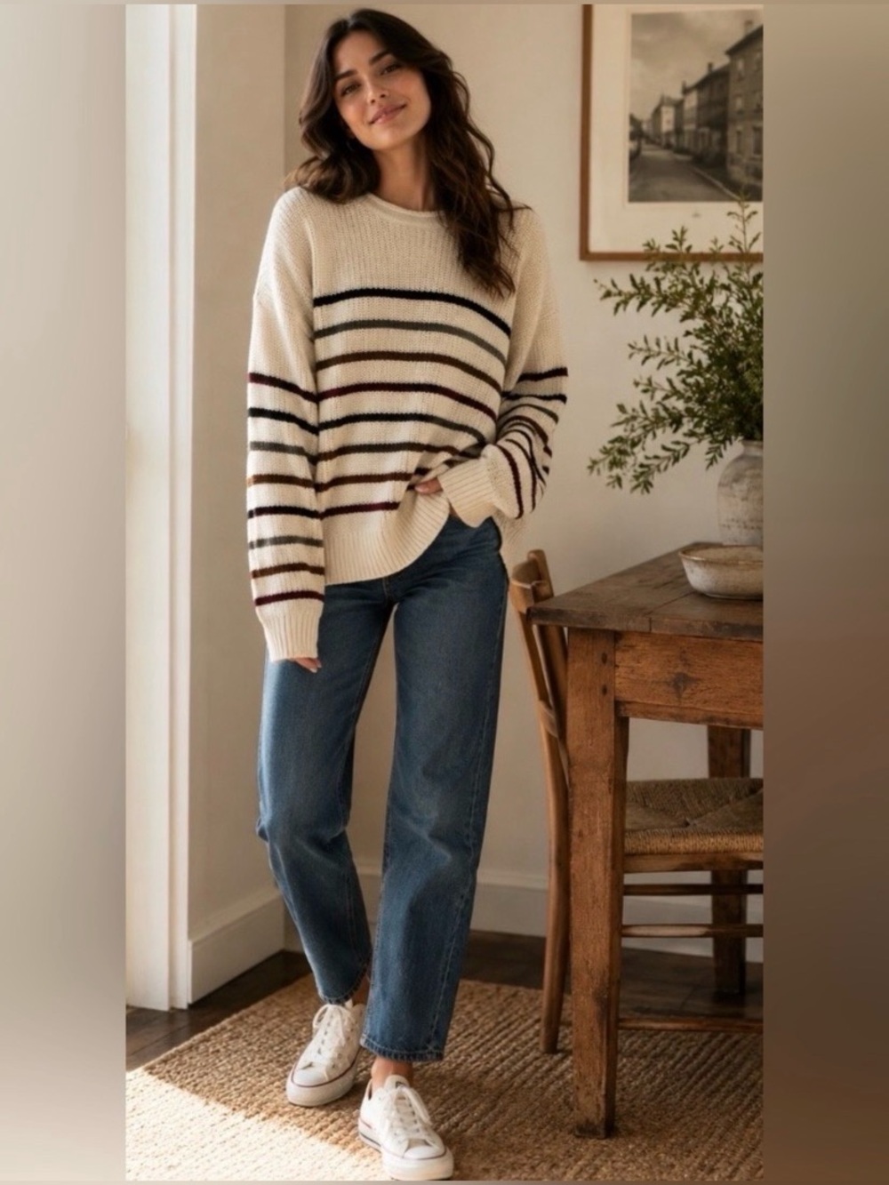 NWT GAP Cream Striped Knit Sweater - Crewneck | 100% Cotton